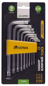 Набор из 9-ти ключей TORX (звездочка), CrV, короткие